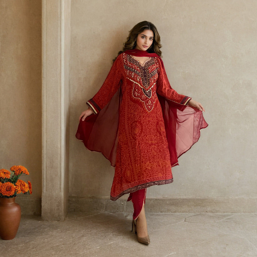 Maroon tulip-Dhoti set