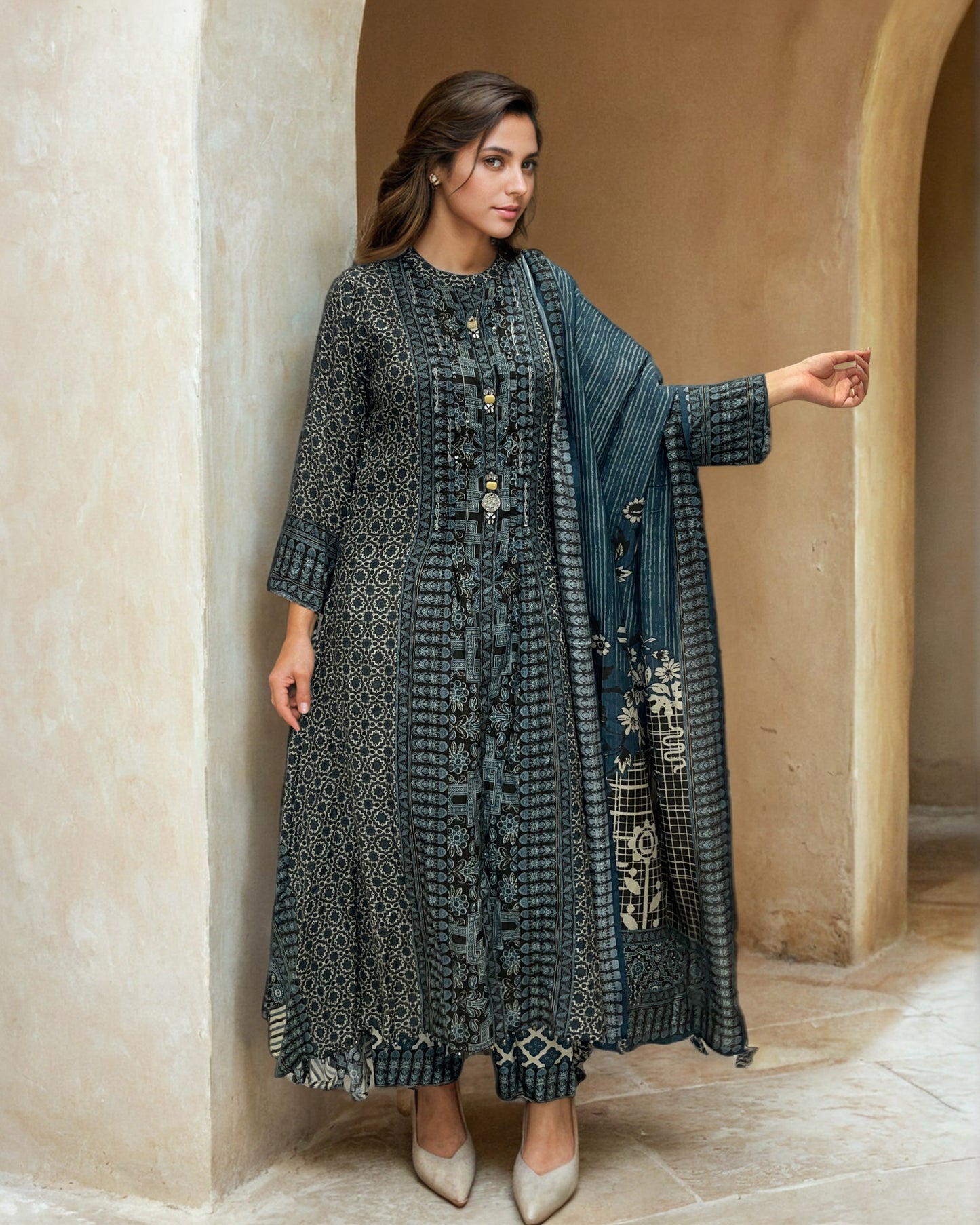 Ajrakh print- suit in blue