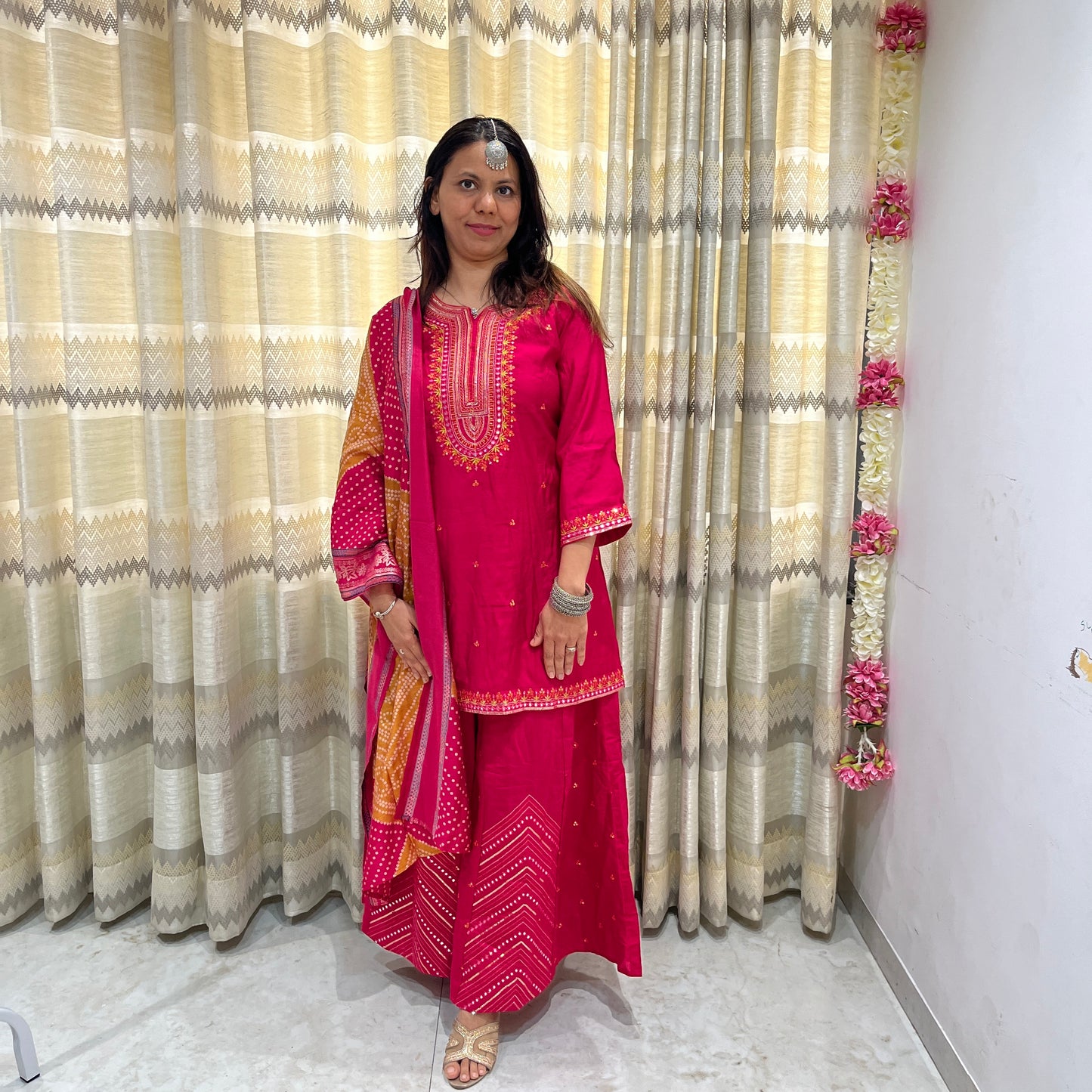 Pink- sharara suit with bandhani dupatta