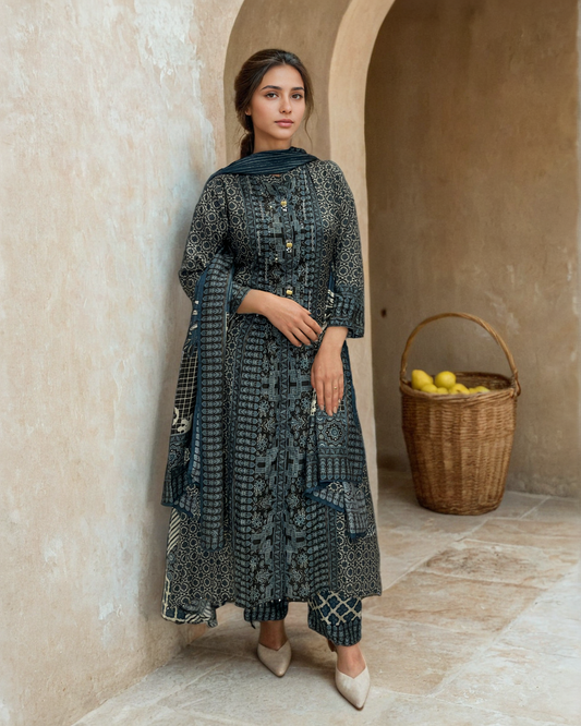 Ajrakh print- suit in blue
