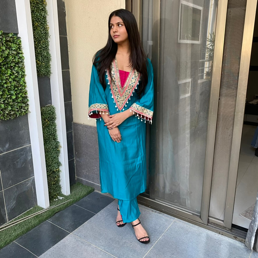 Lace- kurti and pant coord set