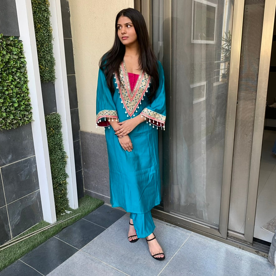 Lace- kurti and pant coord set