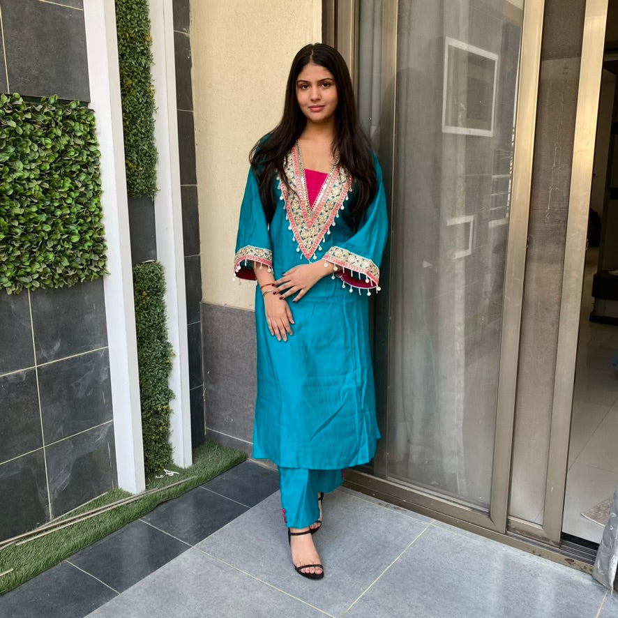 Lace- kurti and pant coord set