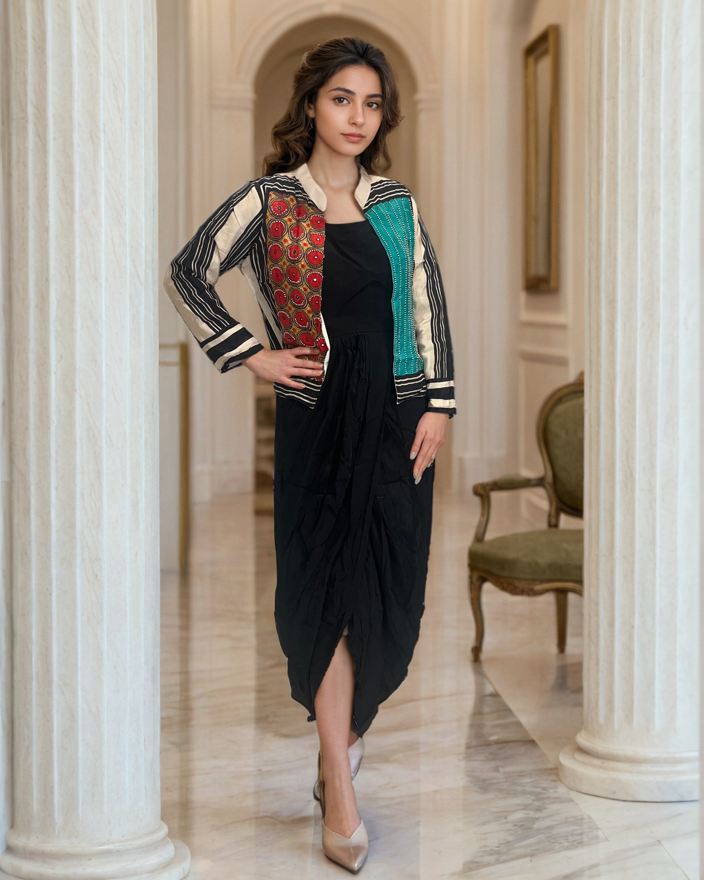 Indowestern-cowl dress with jacket