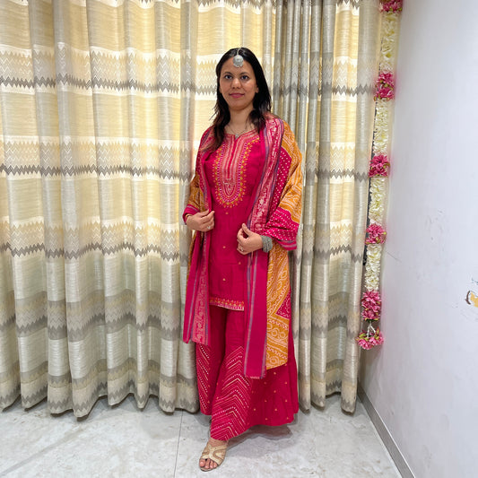 Pink- sharara suit with bandhani dupatta