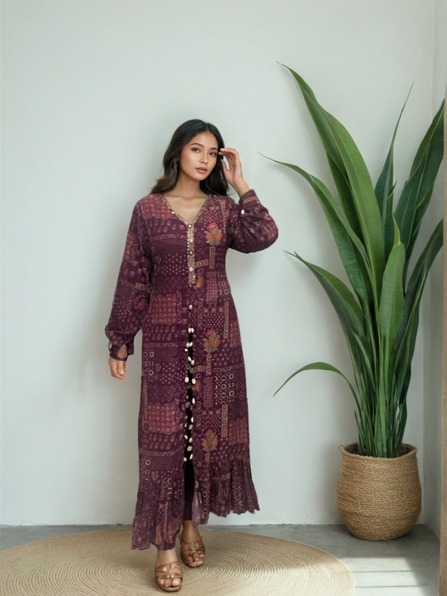 Crepe printed coord set -Slit indowestern kurti and pants